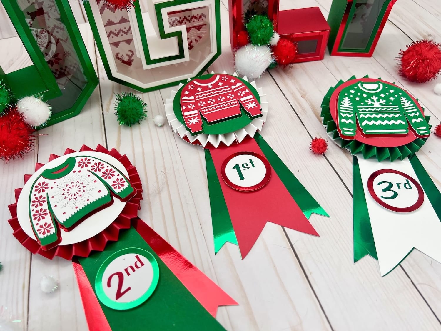ugly sweater badges redmirror greenmirror redrose lockwood whitelessebo feature ugly sweater award ribbons – cardstock warehouse