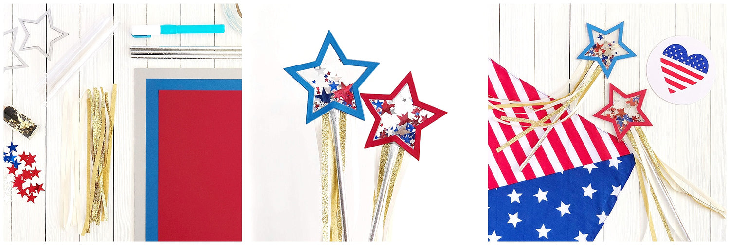 Paper Star Fourth of July Parade Shaker Wands