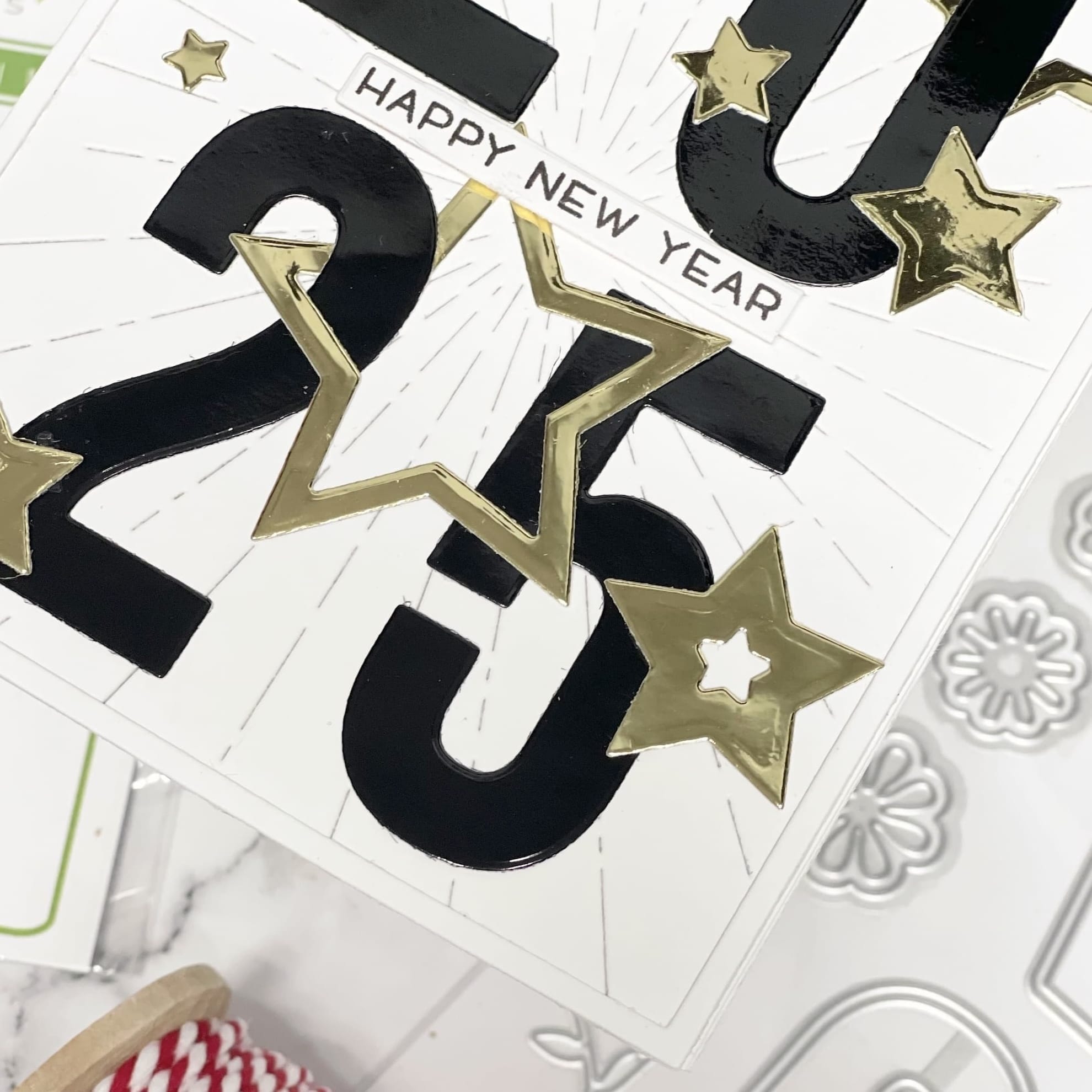 Black and Gold Mirror die cuts on New Year&