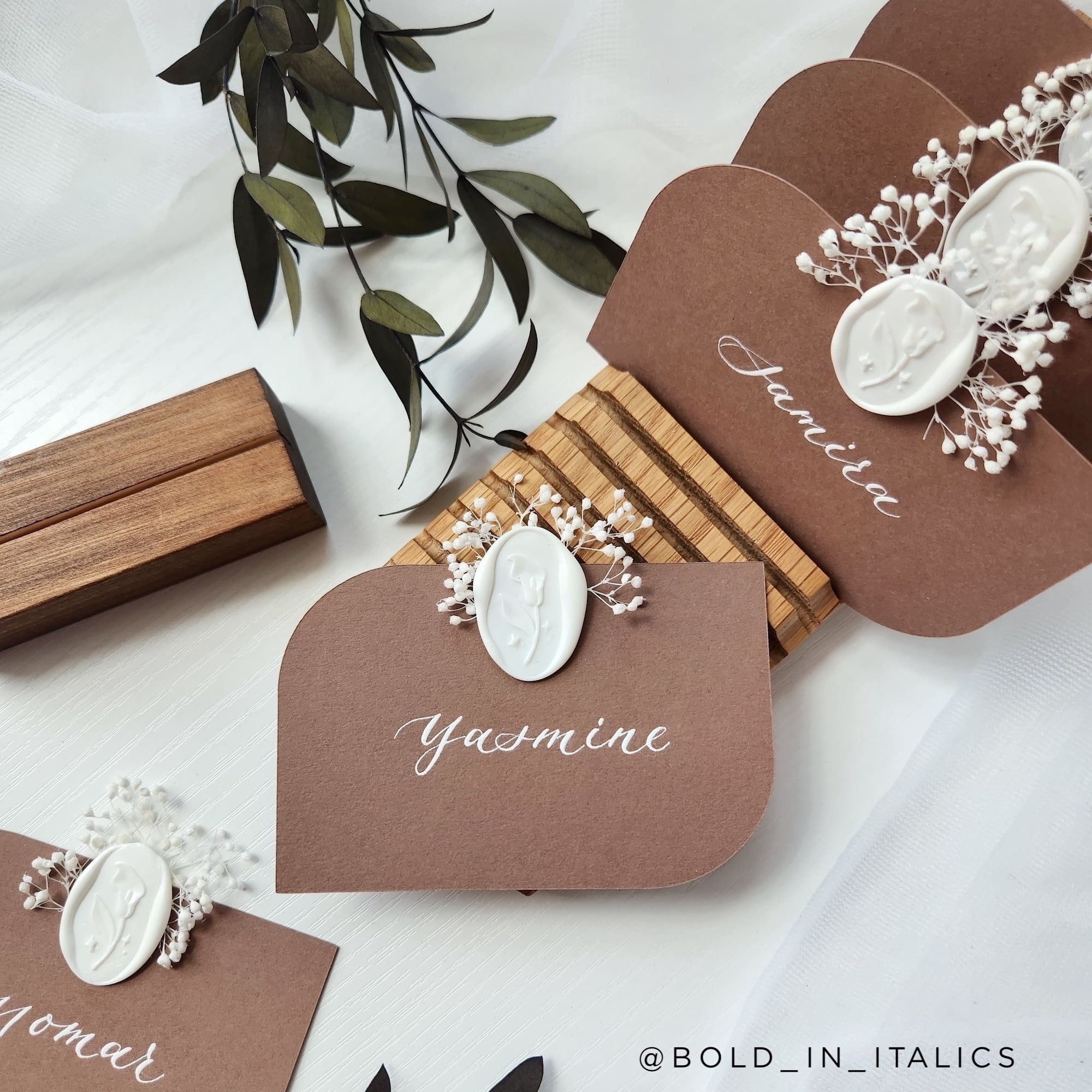 Nubuck Brown Colorplan die cut calligraphy place cards