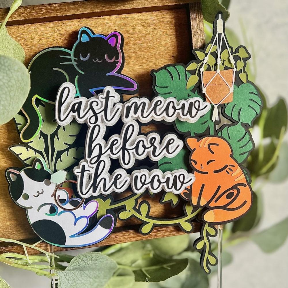 cat-themed bachelorette party cake topper