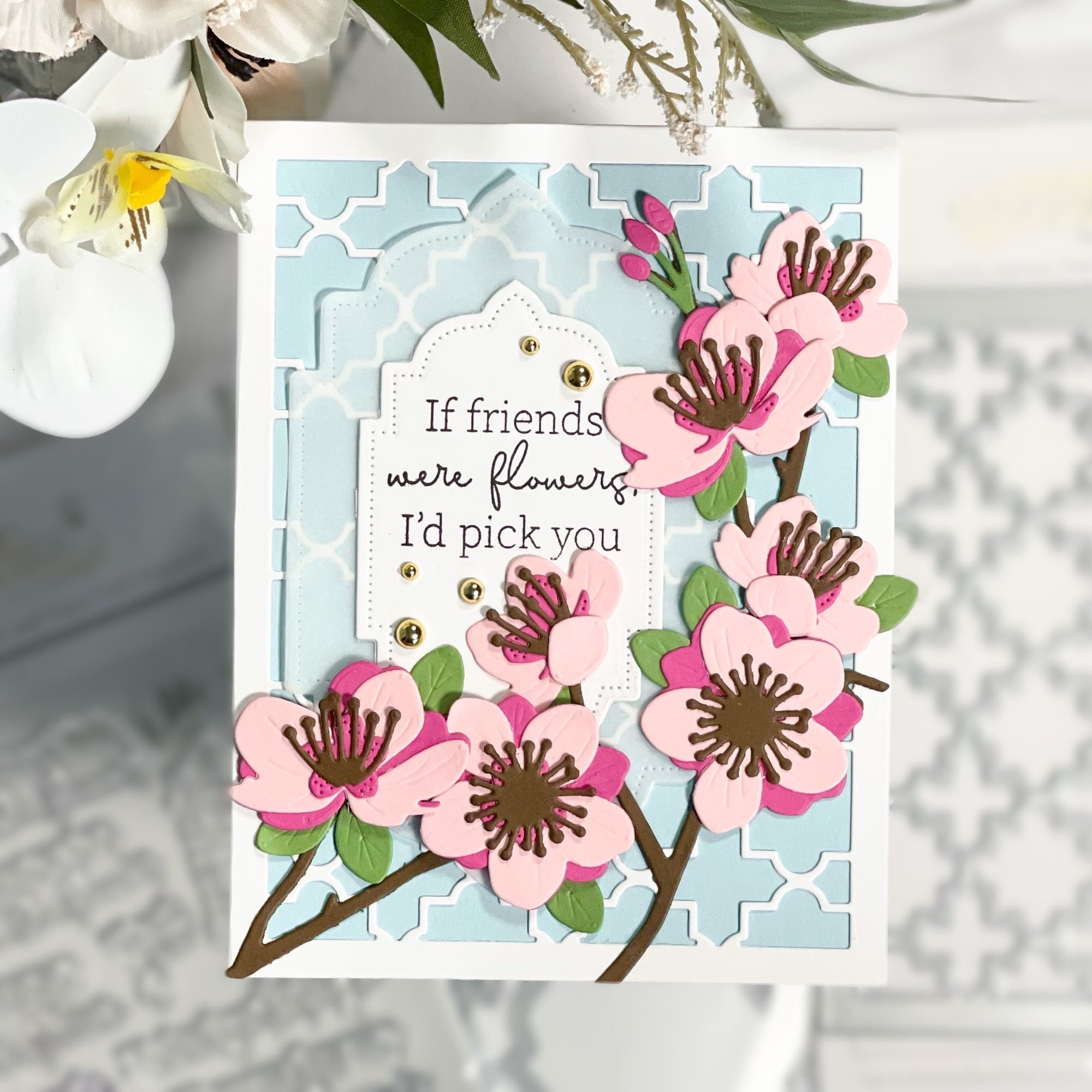 die cut cherry blossoms handmade card