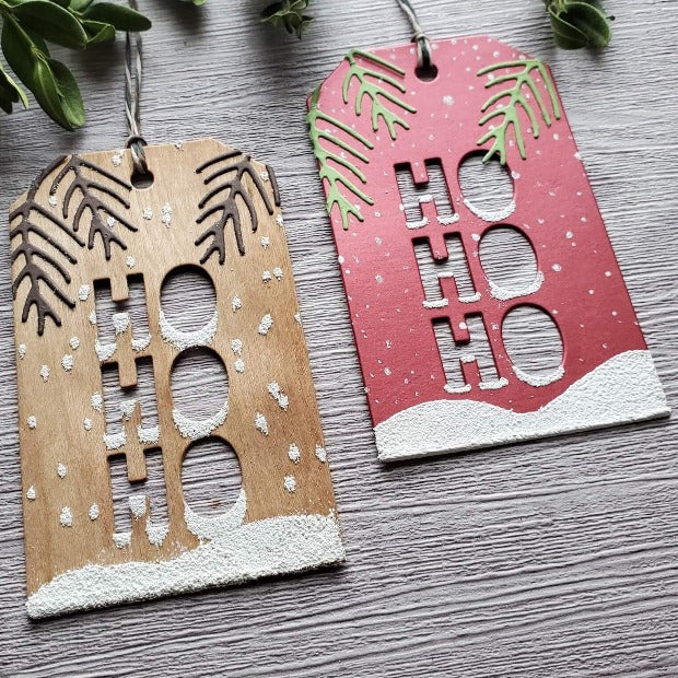Cherry Wood Veneer Ho Ho Ho Gift Tags
