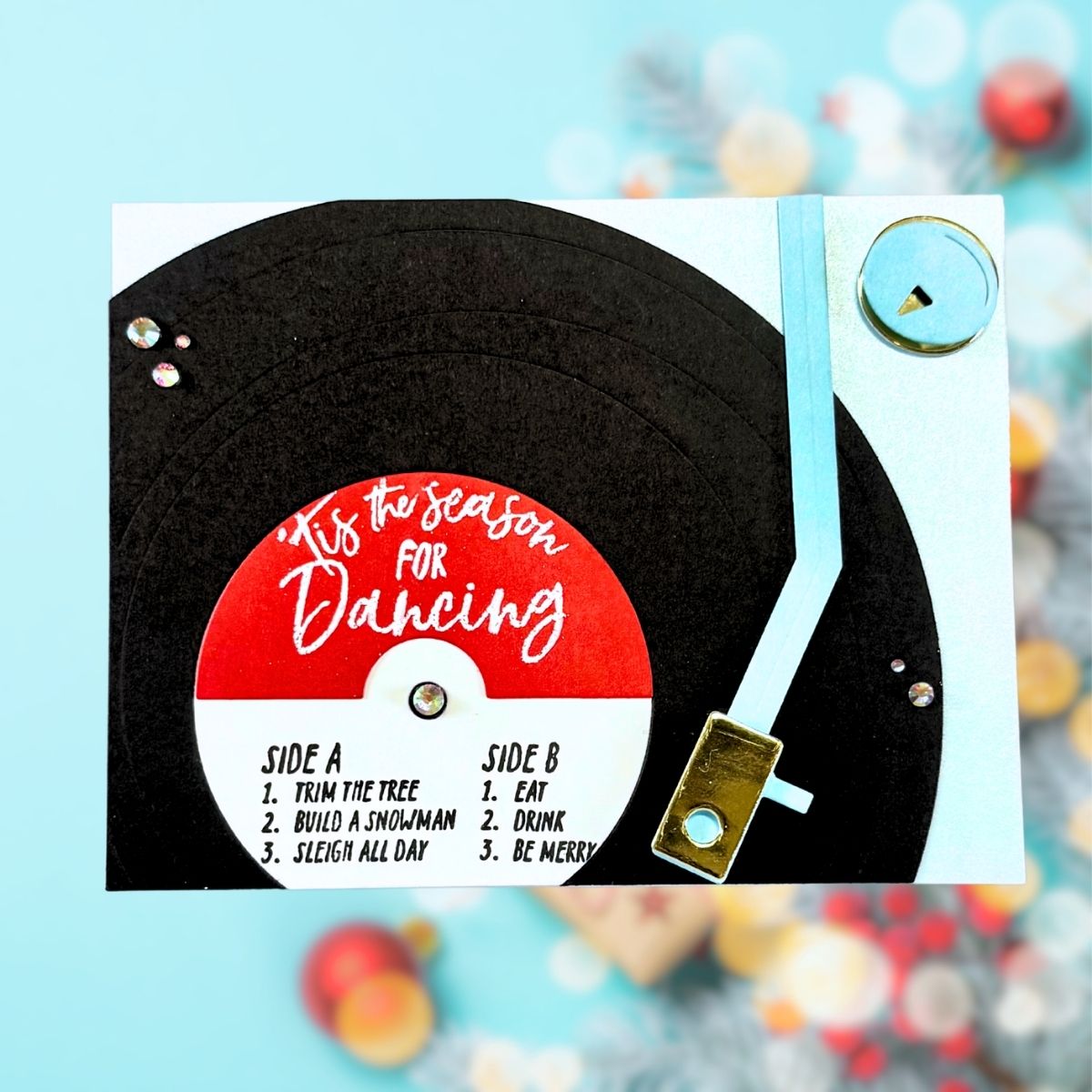 Christmas carol record player handmade card