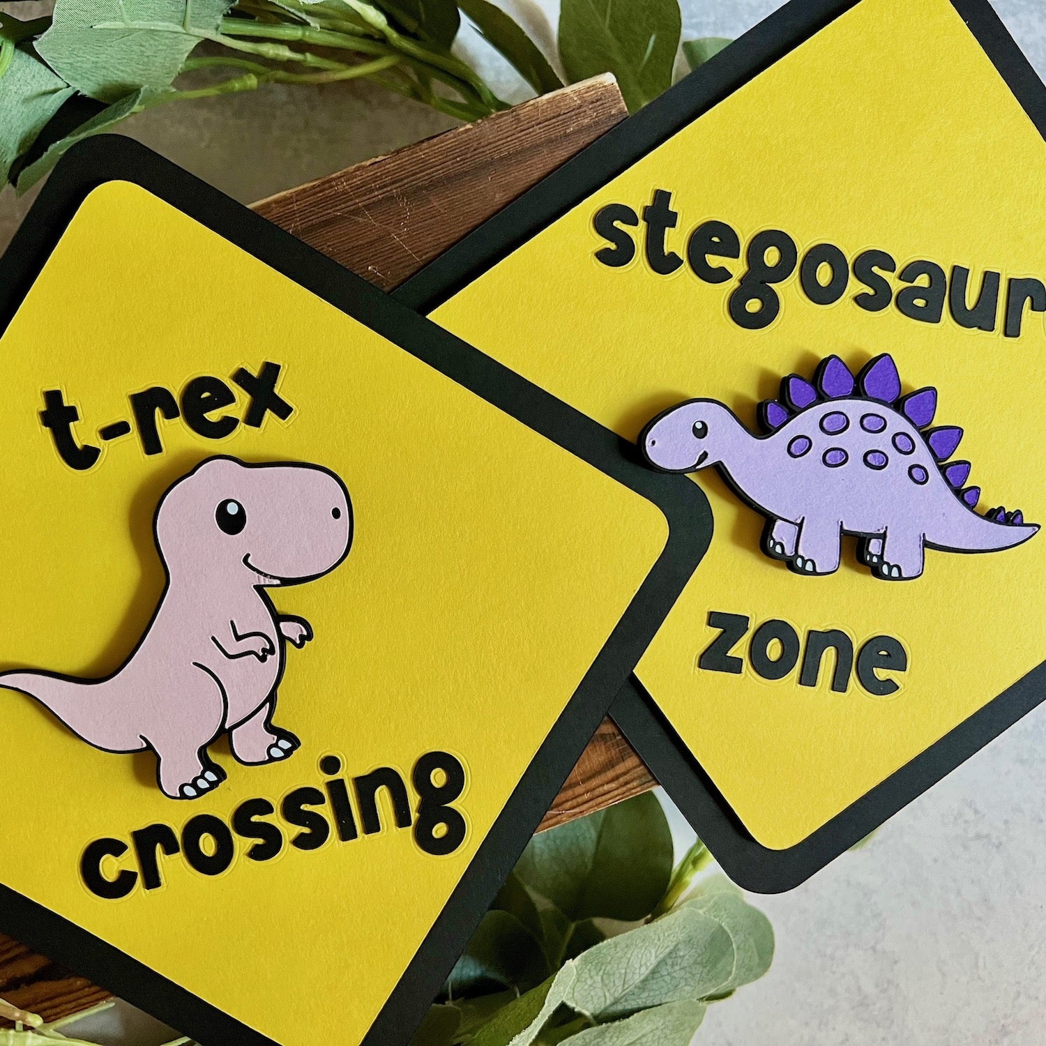Factory Yellow-dino_party_crossing_signs_factoryyellow_candypink_lavender_sirioultrablack-Cardstock Warehouse