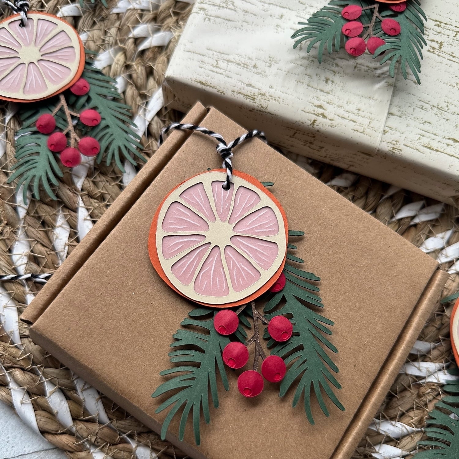 dried orange die cut Christmas tags
