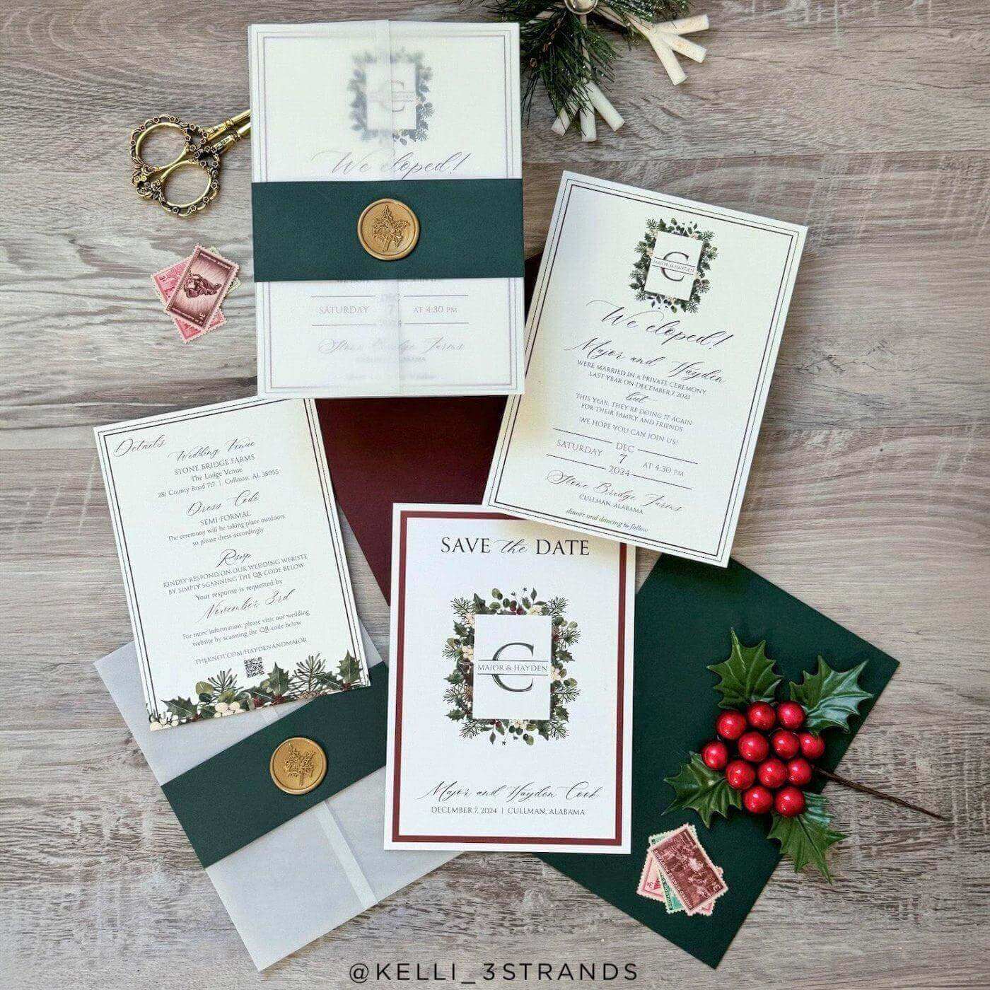 Christmas wedding invitation. by Kelli_3strands using Racing Green and Claret Colorplan