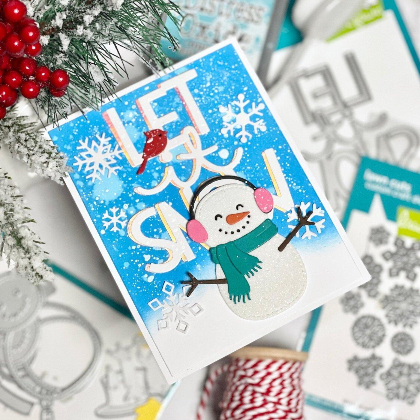 Let It Snow handmade card using White Lessebo, Rainbow Holographic, and White Diamond Print Glitter
