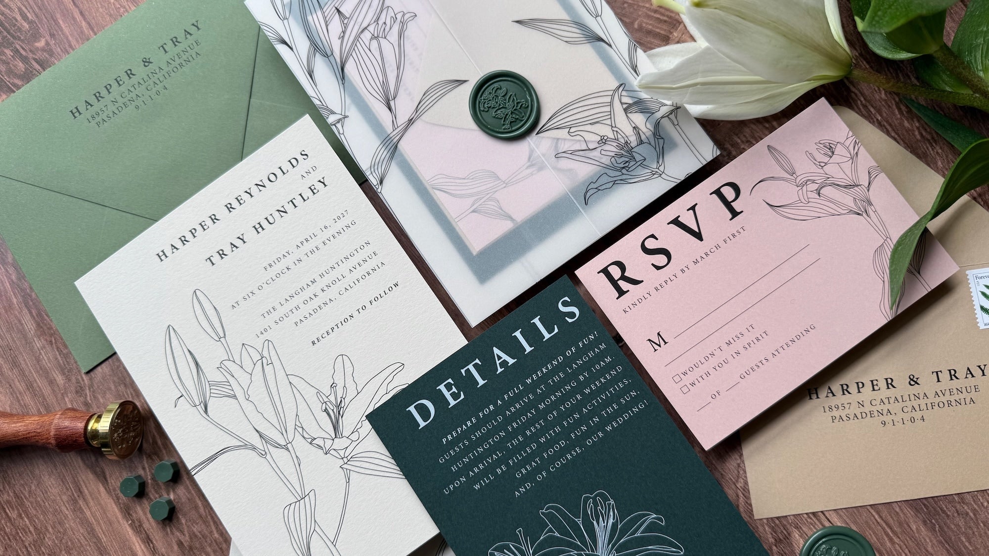 lily wedding invitation suite professional printing