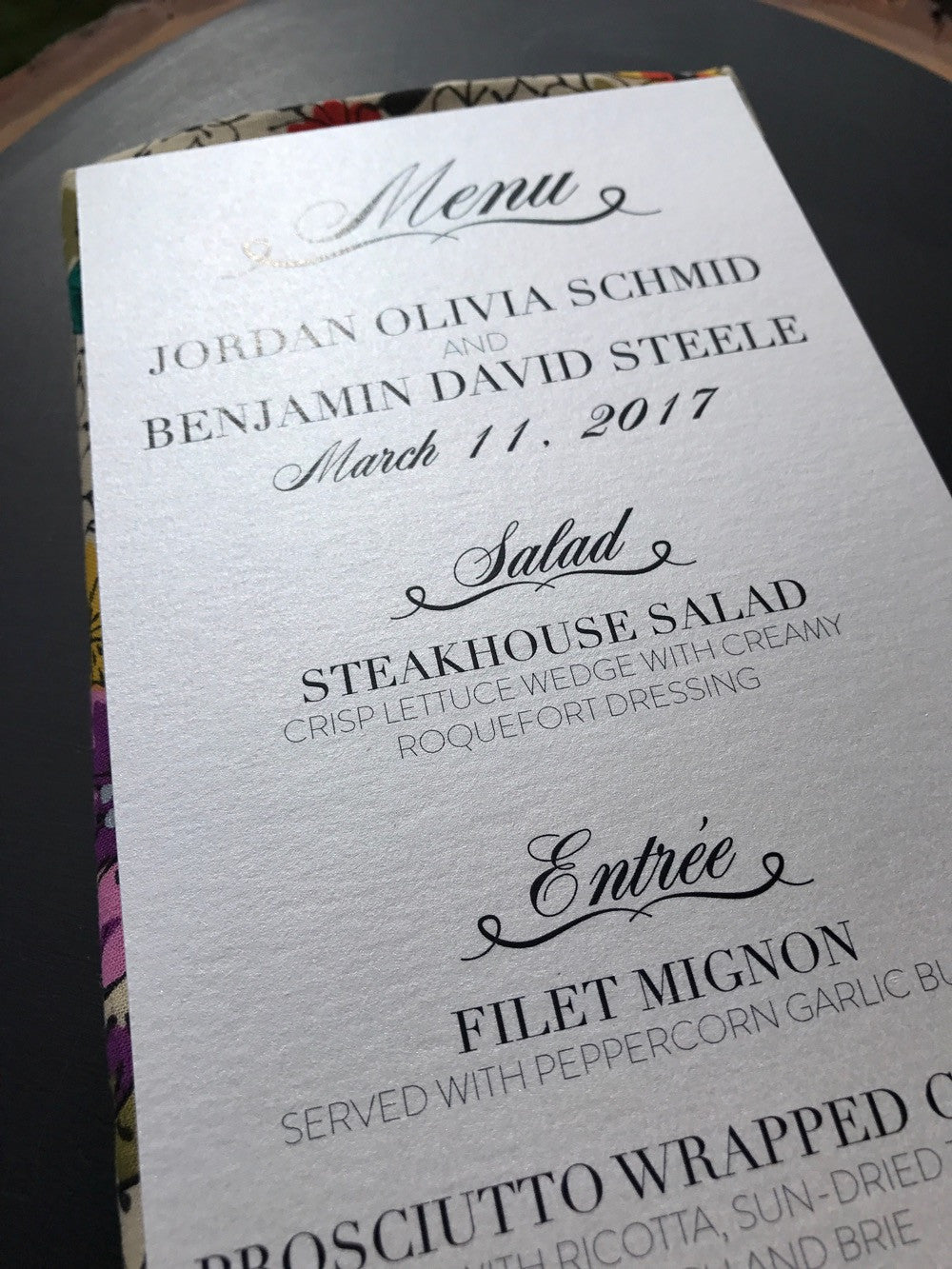 Menu printed on Quartz Stardream Cardstock Paper by Cardstock Warehouse Paper Company