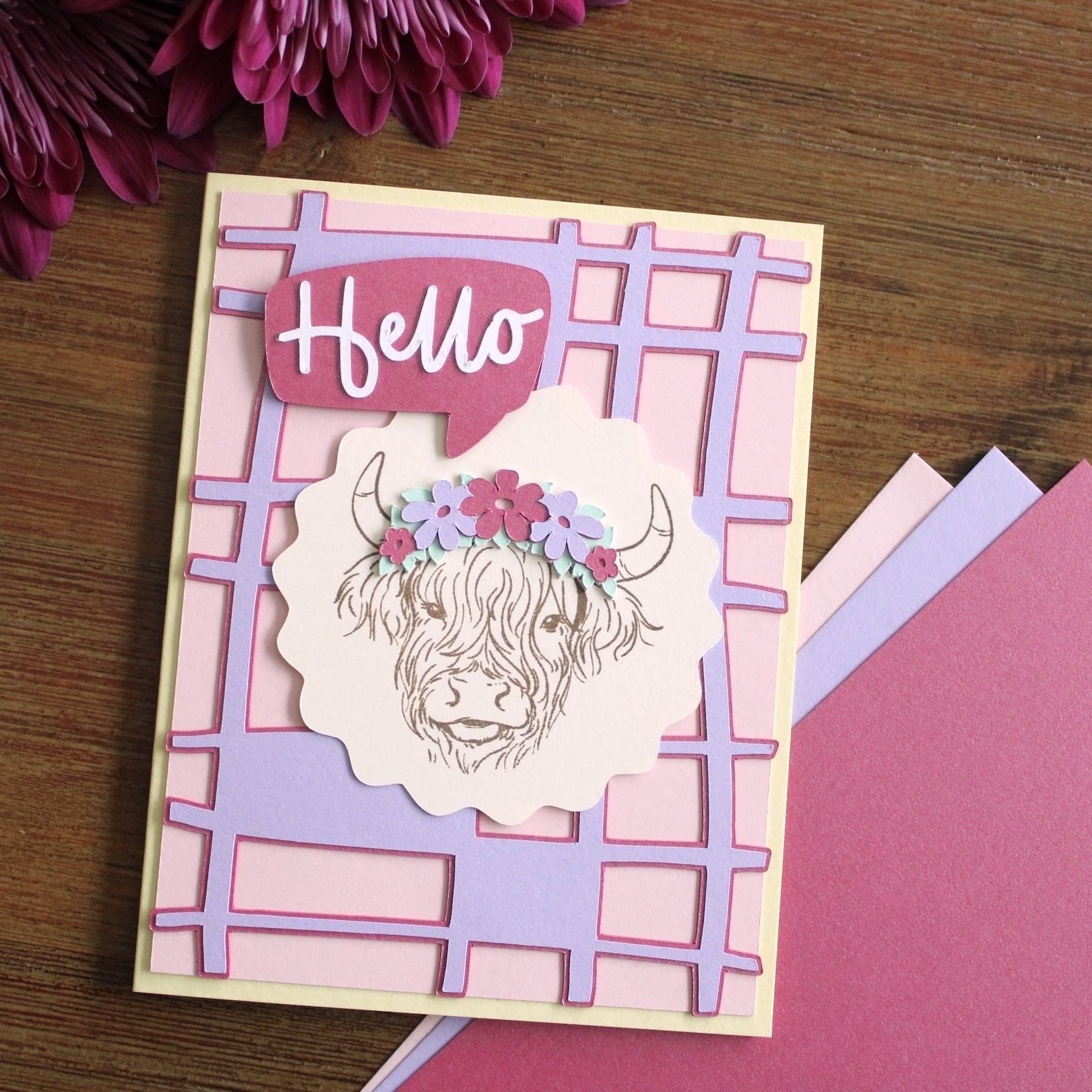 spring highland cow handmade card