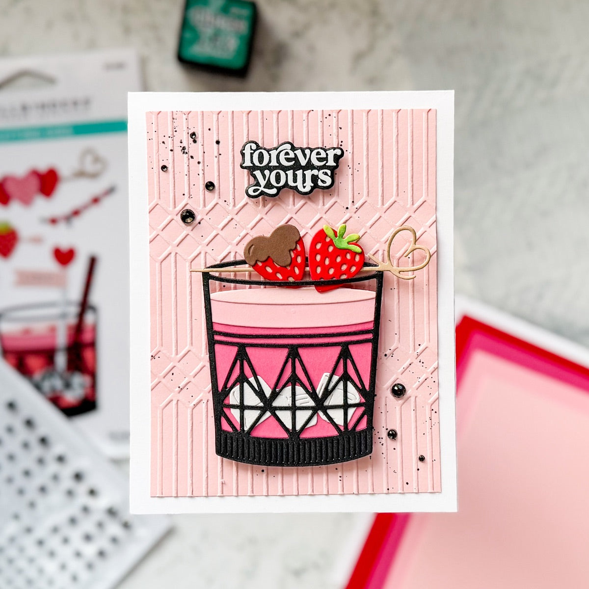 Strawberry drink handmade card using Sweetheart Shades Valentine&