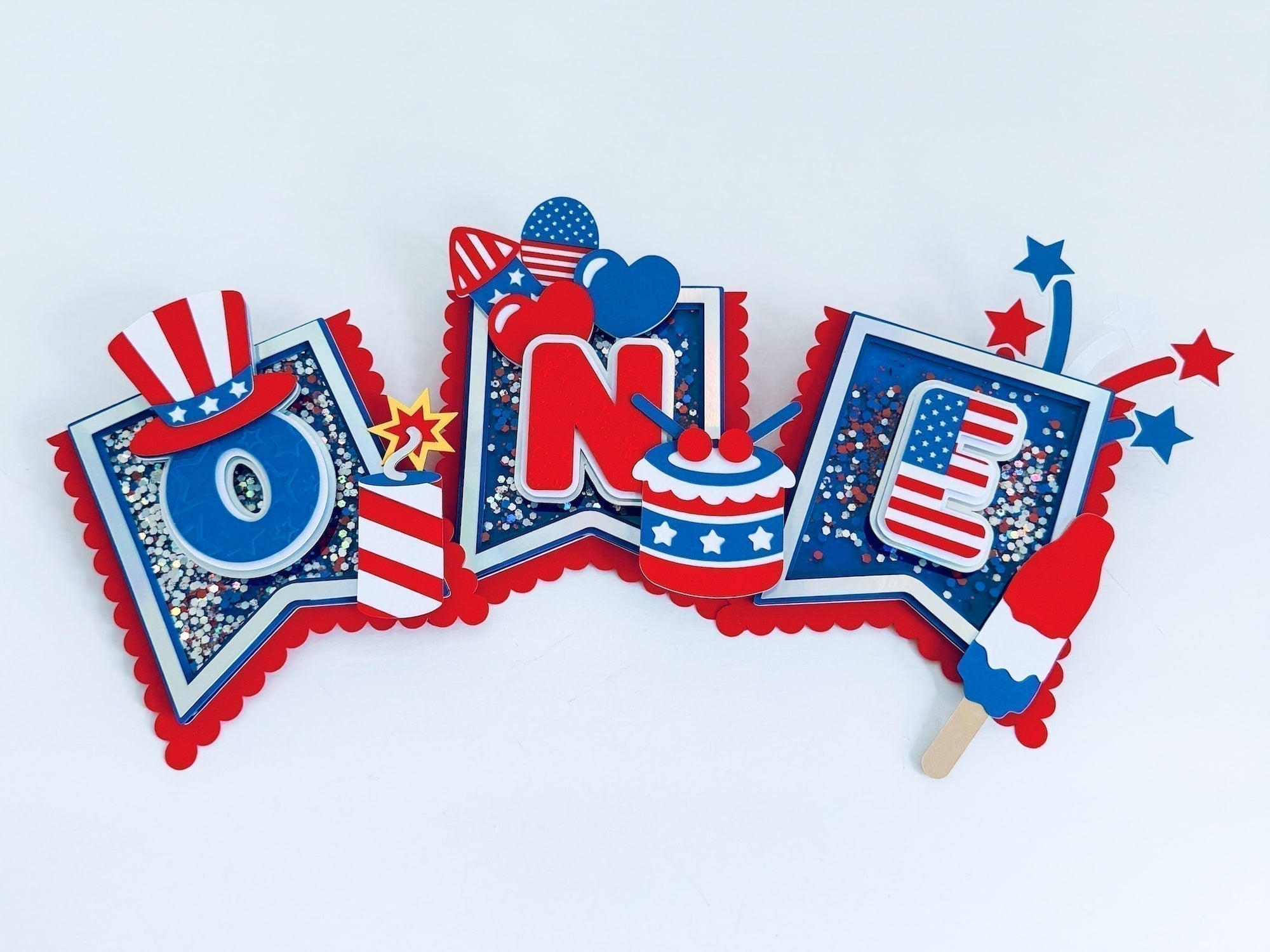4th of July First Birthday Shaker Banner