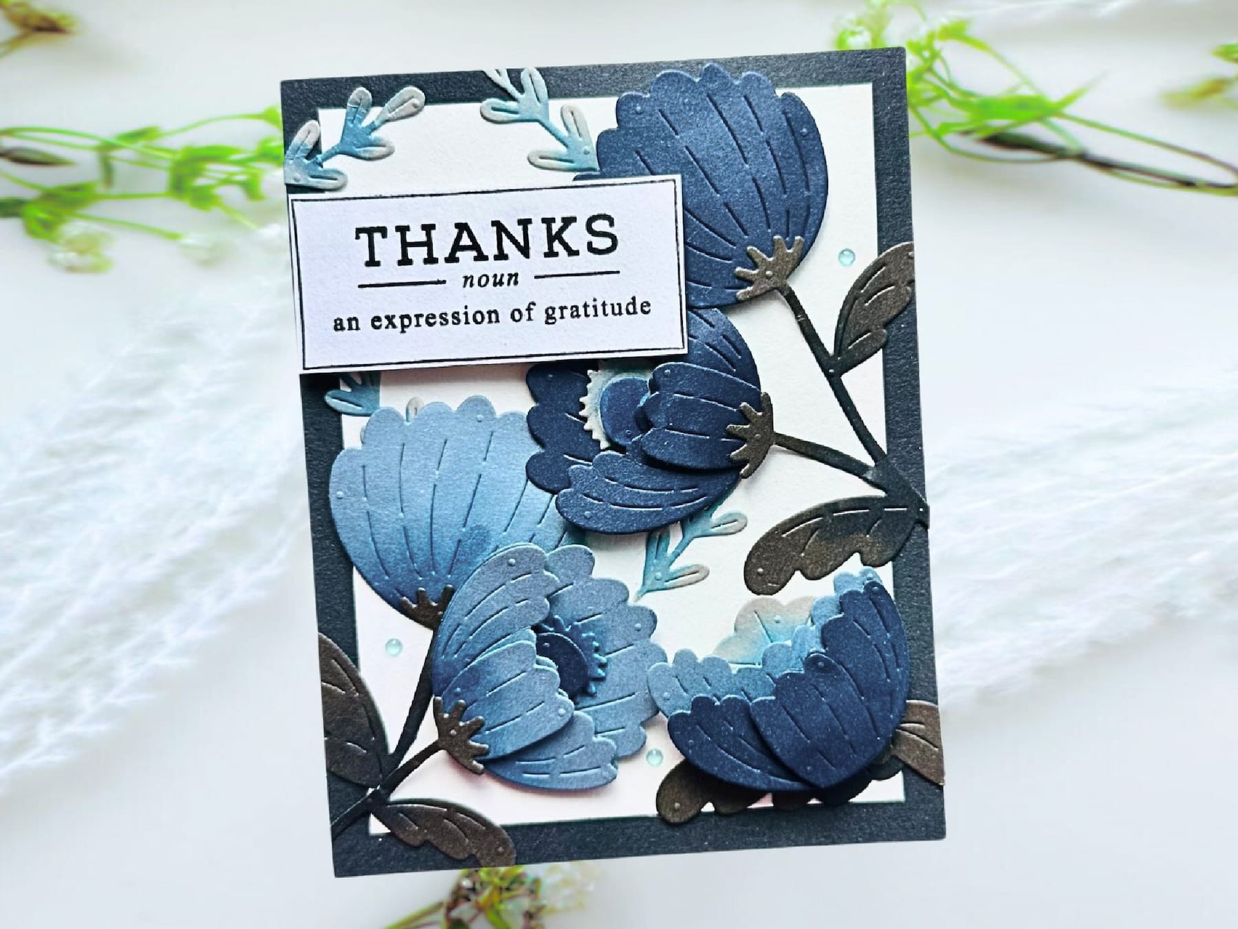 Blue Floral Die Cut Thank You Card