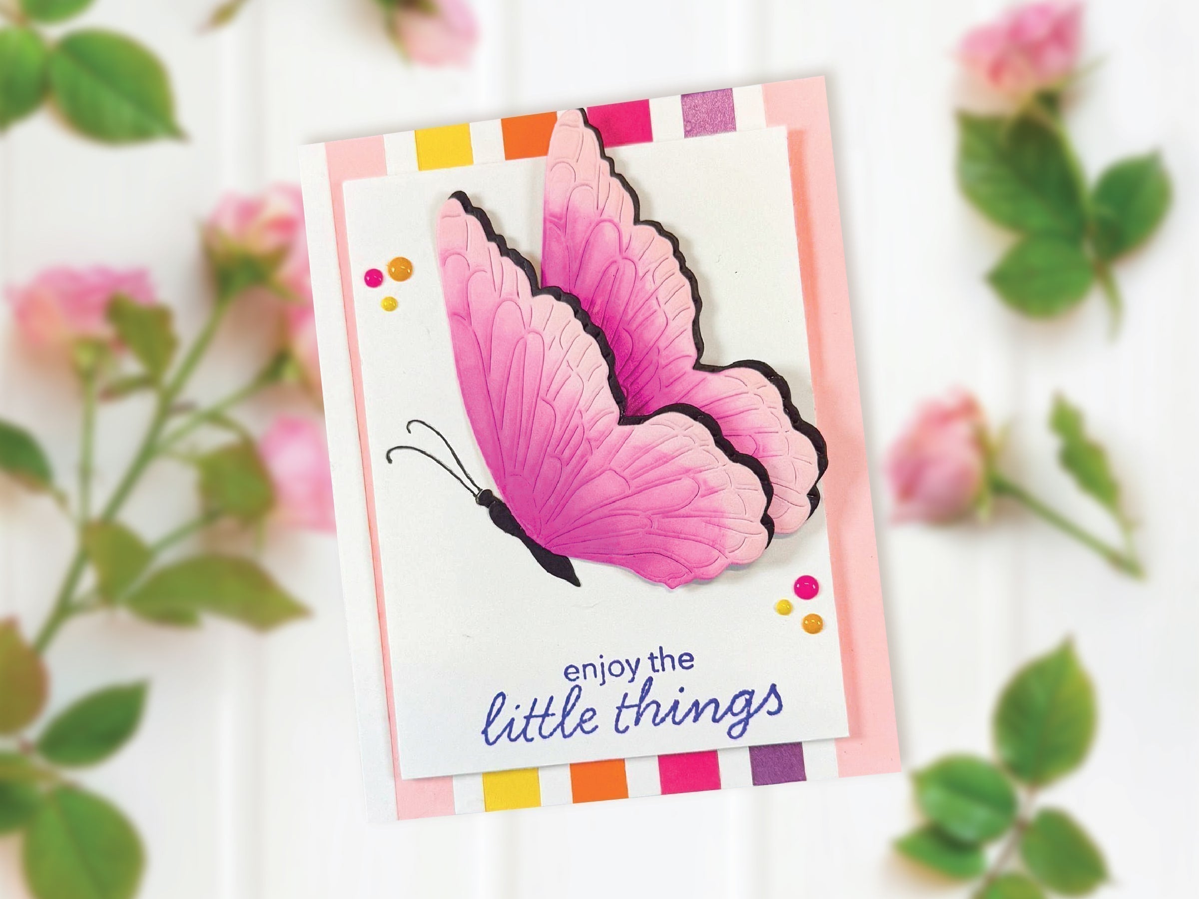 Spring Butterfly Stripes Handmade Greeting Card