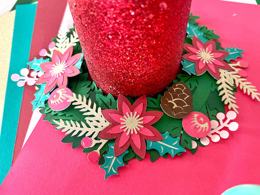 Poinsettia and Holly Candle Wreath