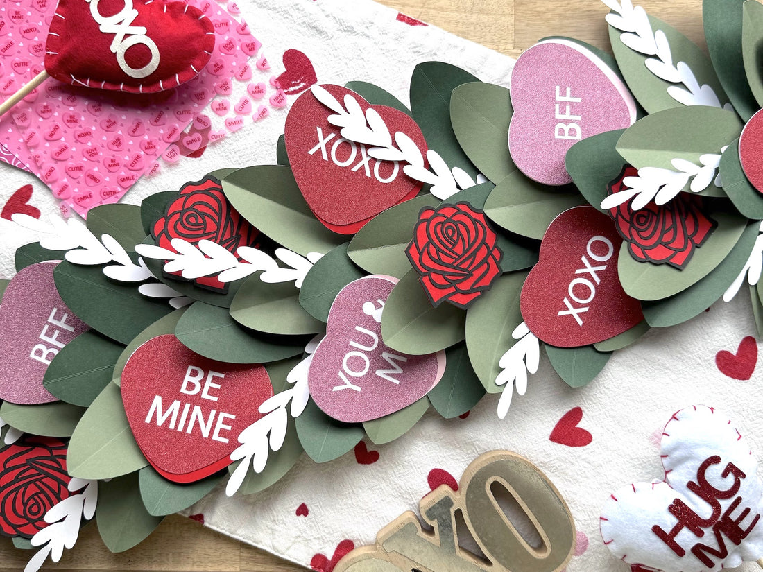 Candy Hearts and Magnolia Leaves Valentine's Day Garland