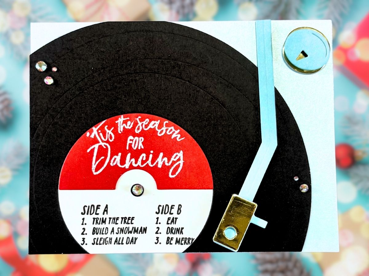 Christmas Carols Record Player Handmade Holiday Card