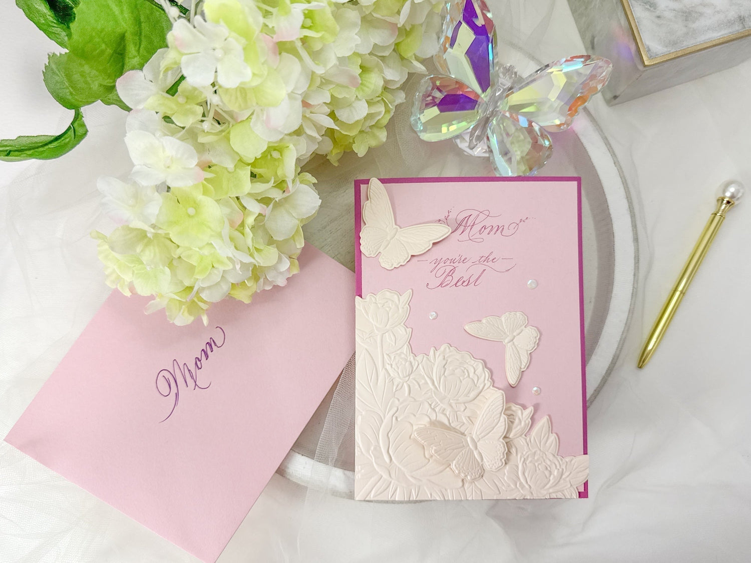 Embossed and Die Cut Butterflies Handmade Card for Mother's Day