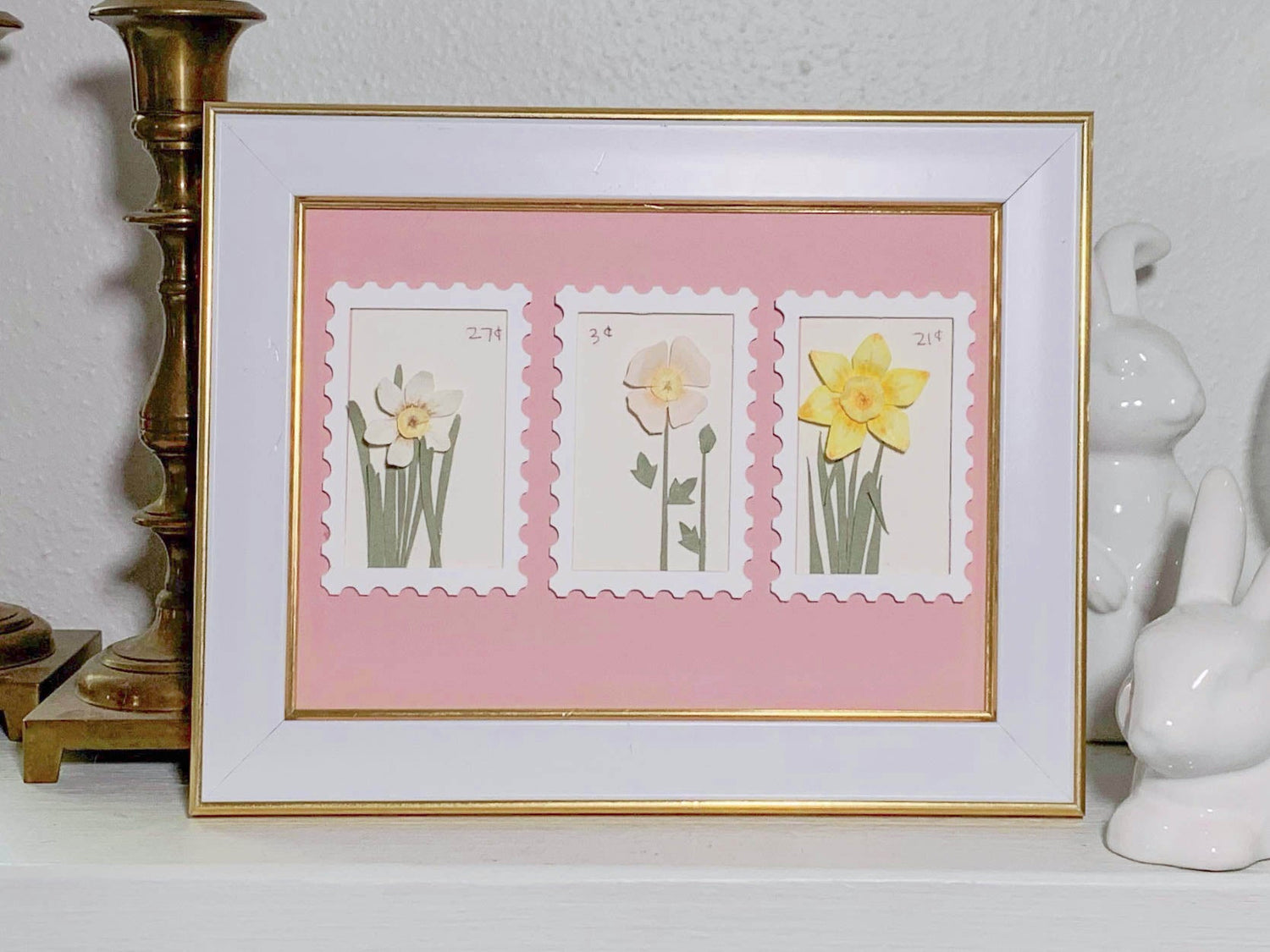 Birth Flower Vintage Postage Framed Art