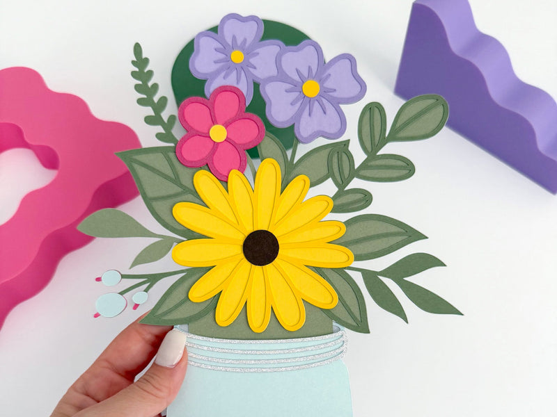 Jar of die cut flowers gift card holder for Mother's Day