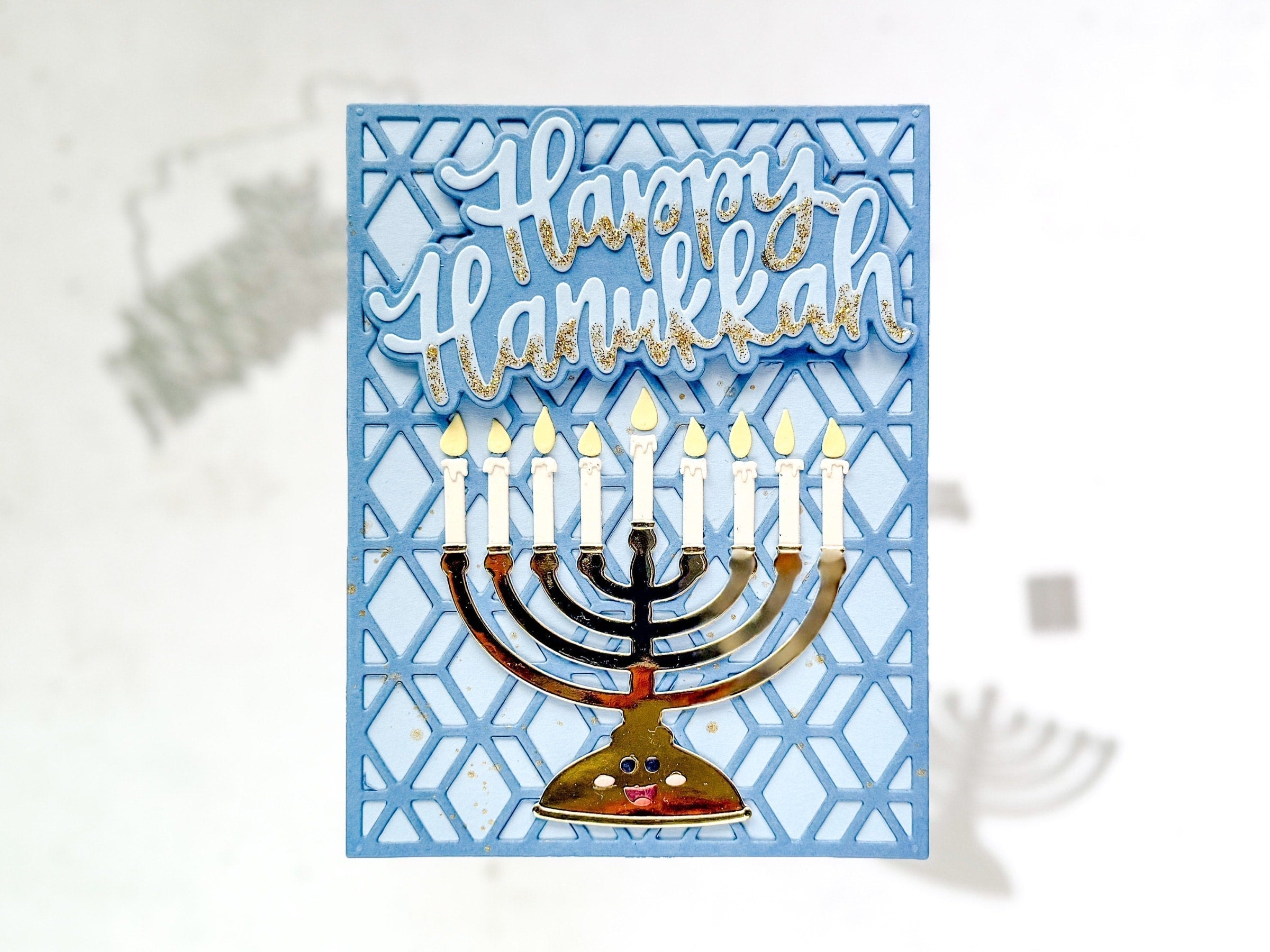 Shiny Hanukkah Menorah Handmade Holiday Card