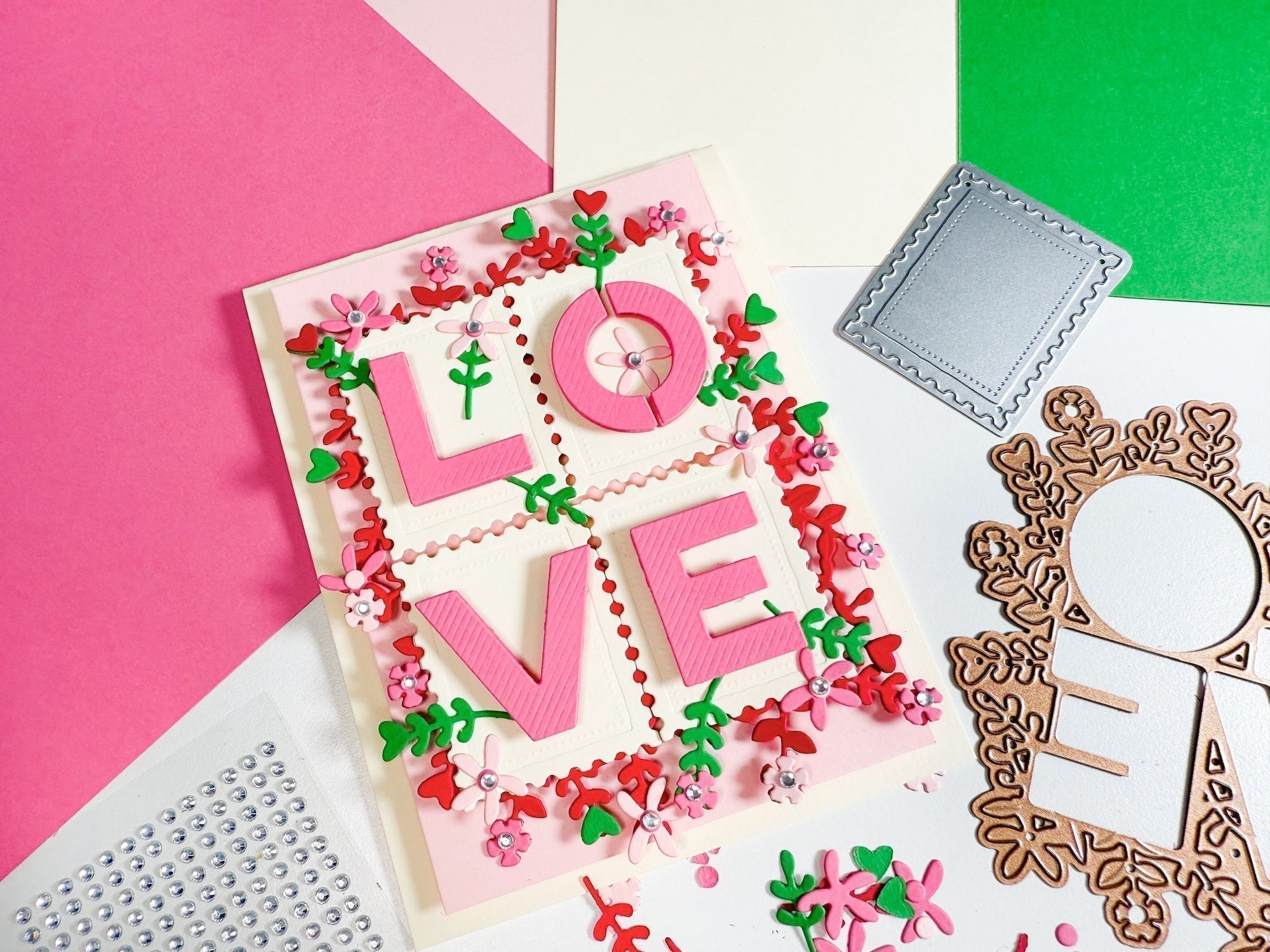 Love Postage Frame Floral Handmade Valentine's Day Card