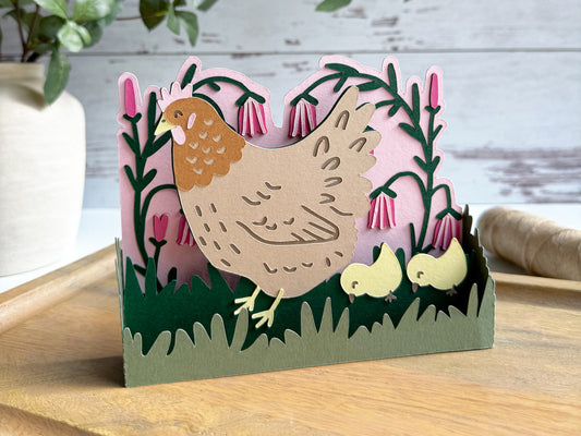 Mama Hen and Chicks Handmade Pop-Up Card