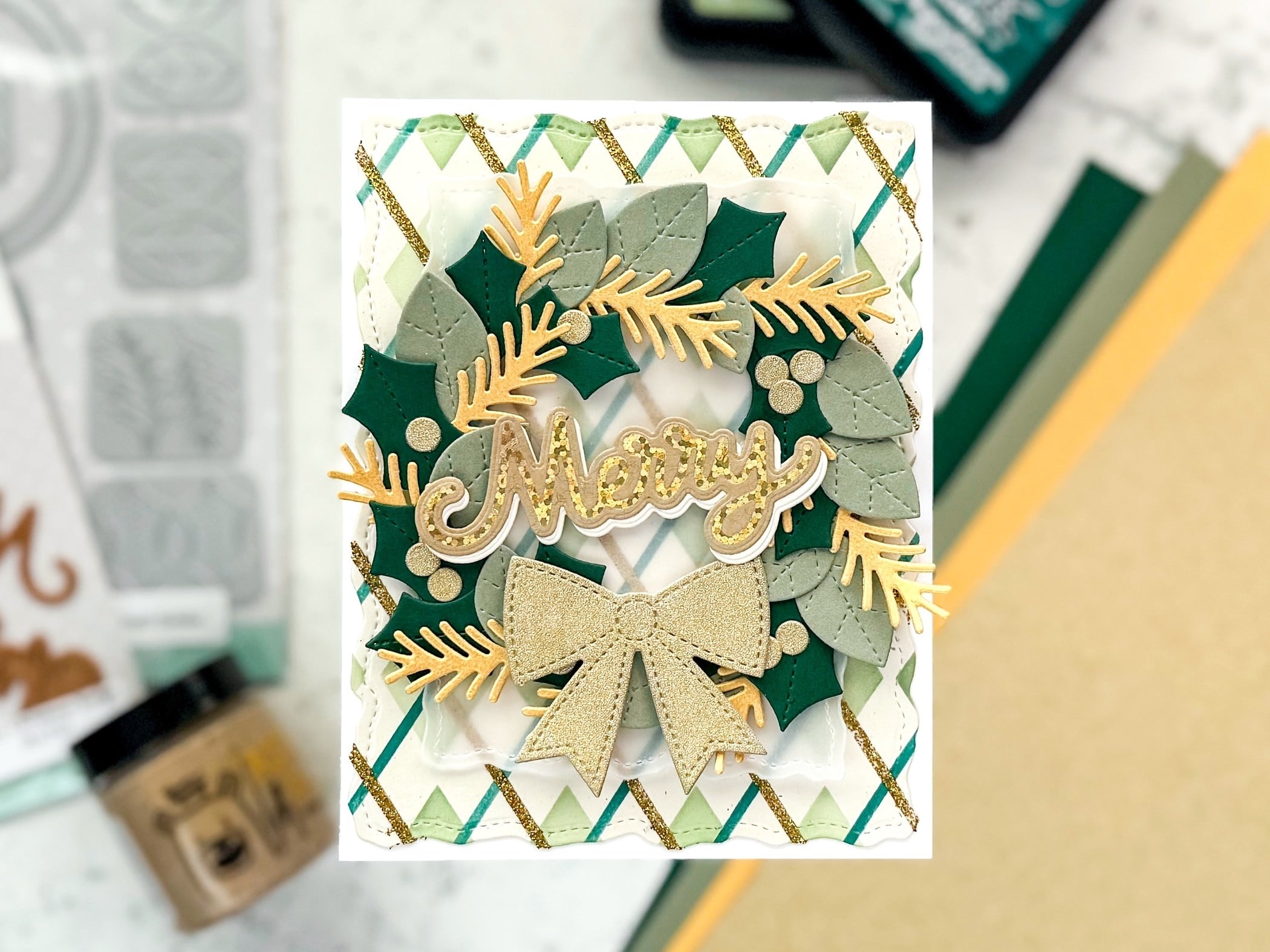 Rustic Holiday Wreath Handmade Christmas Card