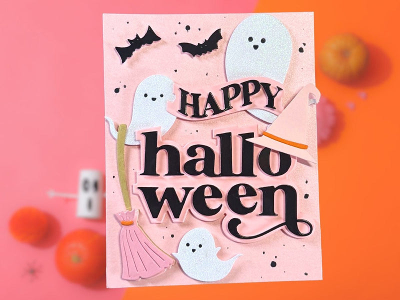 Glitter Ghosts Pink Halloween Card