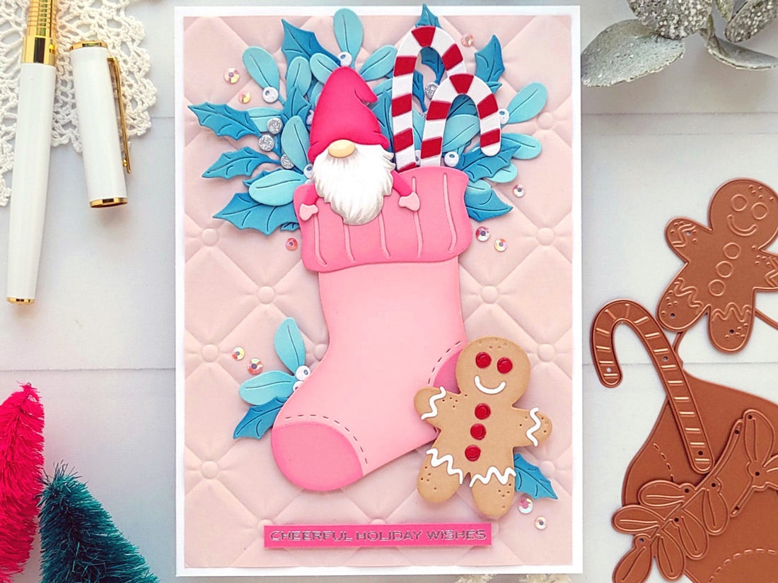 Pink and Blue Stocking Full of Joy Christmas Card