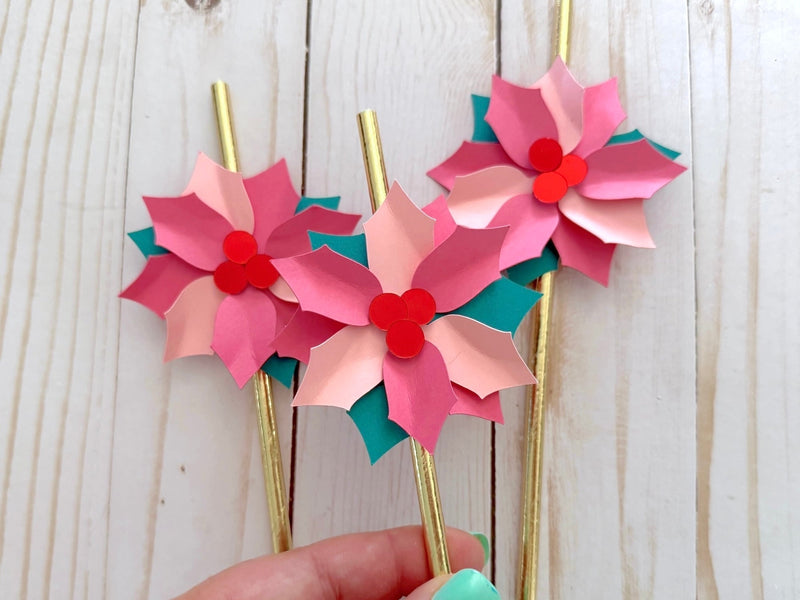 Handmade Poinsettia Straw Topper Christmas Party Decorations