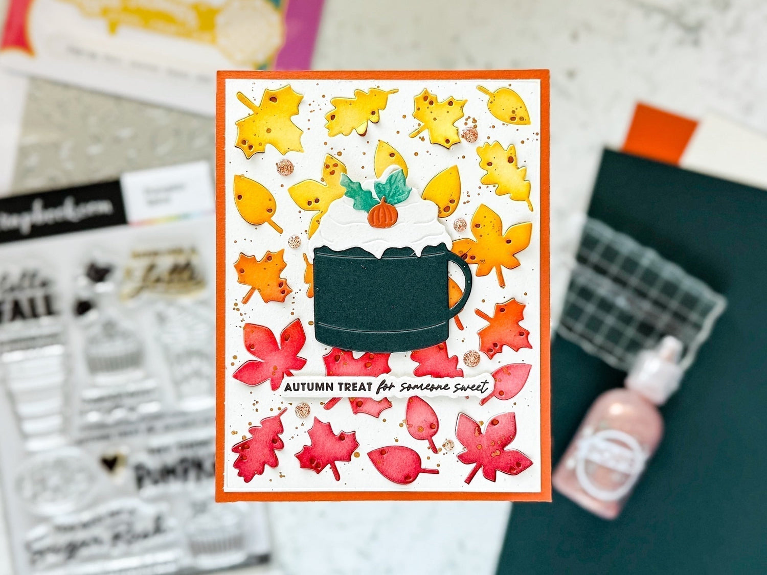 Autumn Leaves and Pumpkin Spice Handmade Card