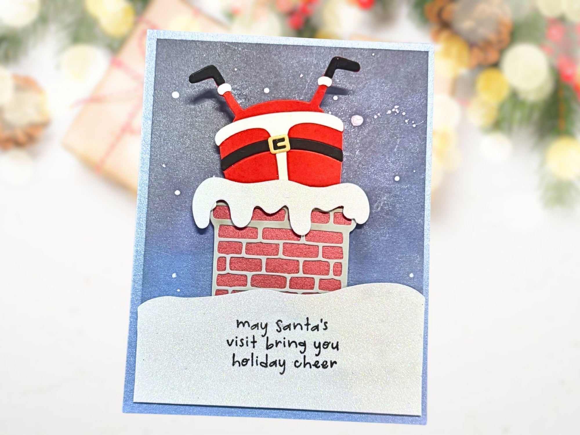 Santa Down the Chimney Handmade Christmas Card