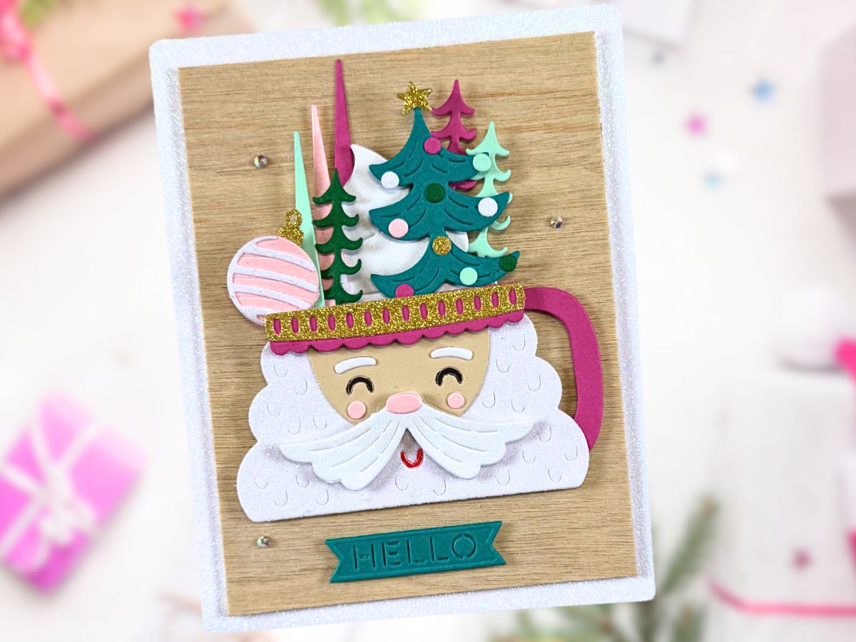 Santa Mug Jewel Tone Handmade Christmas Card