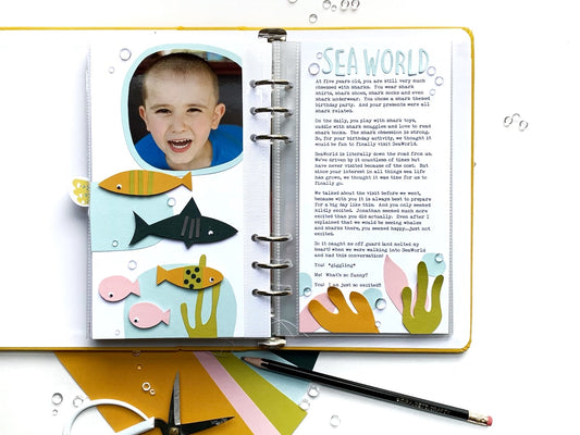 Sea Themed DIY Embellishments and Scrapbook Layout