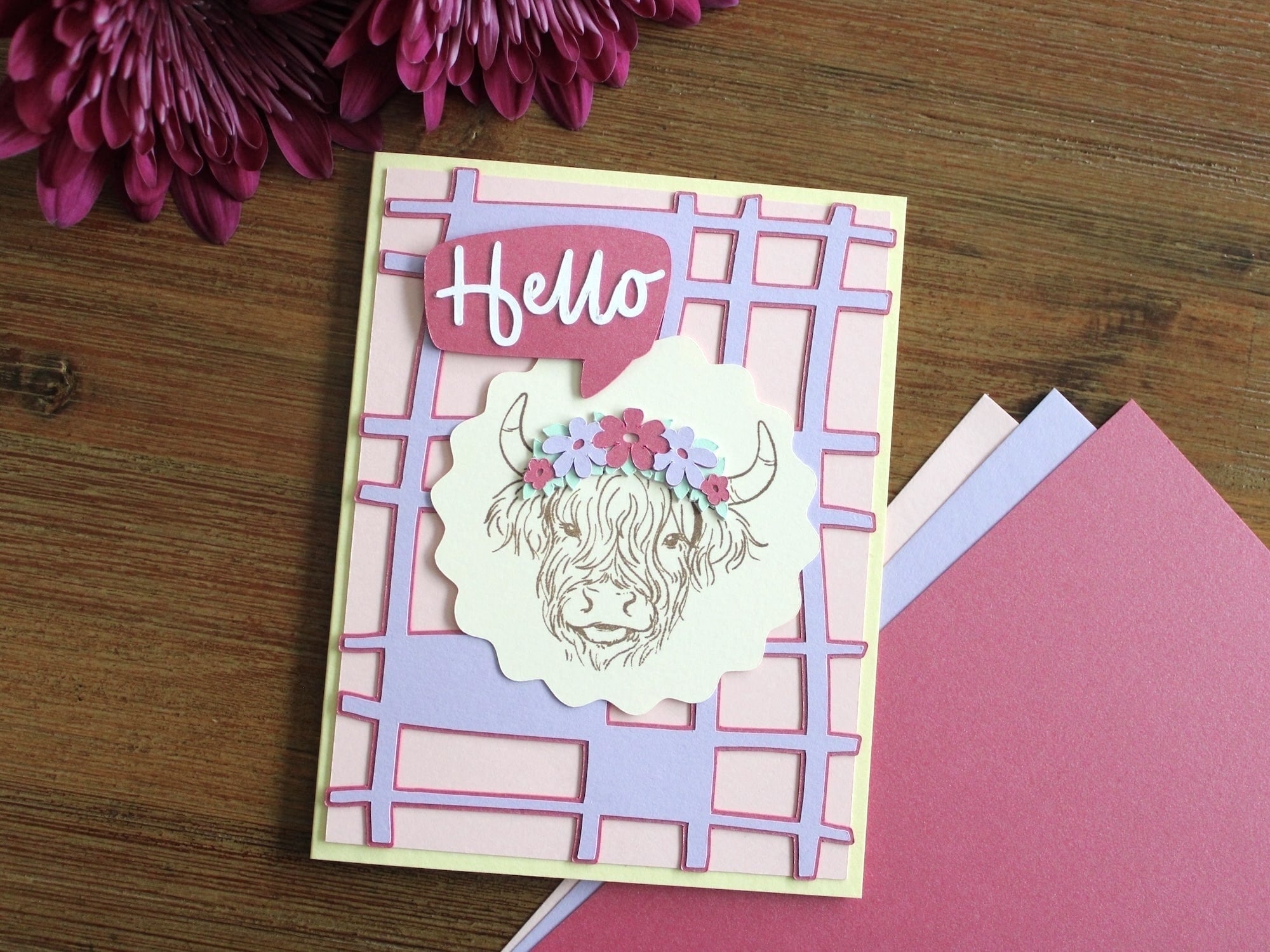 Spring Highland Cow Handmade Card