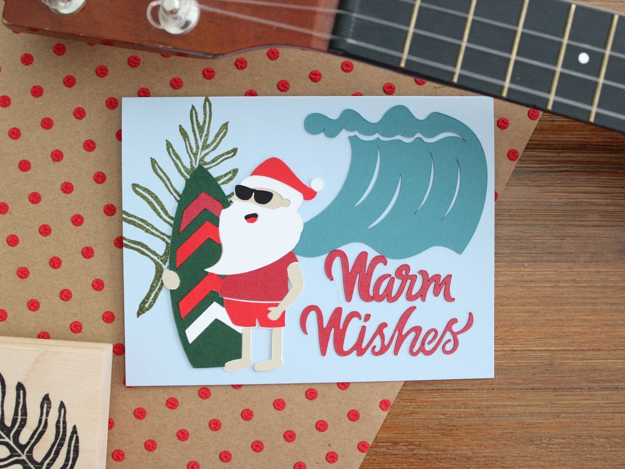 Surfing Santa Handmade Holiday Card