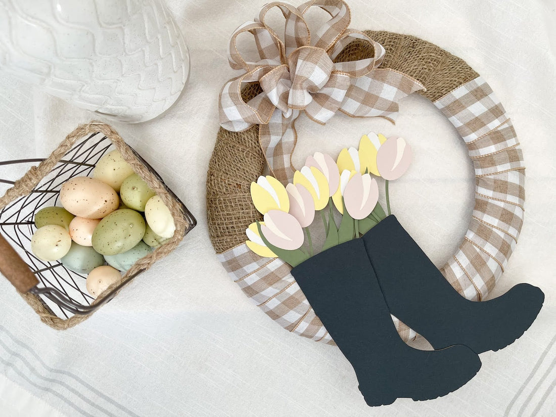 Rain Boots and Tulips Spring Wreath