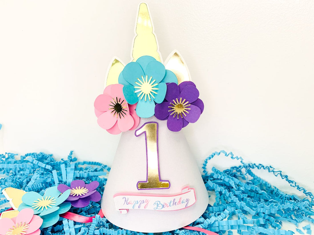Unicorn Party Hat with Flowers