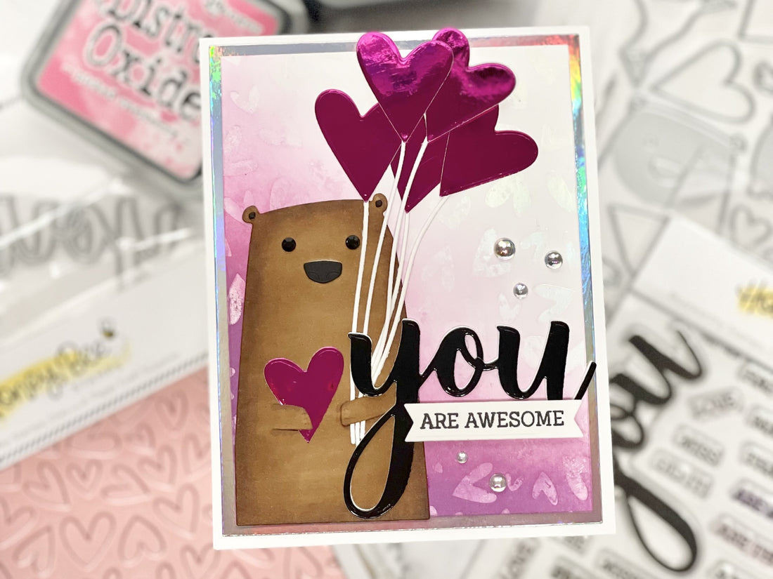 Valentine Bear with Balloons Handmade Valentine's Day Card