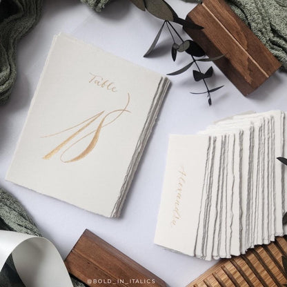Colorplan Mist wedding table numbers and place cards