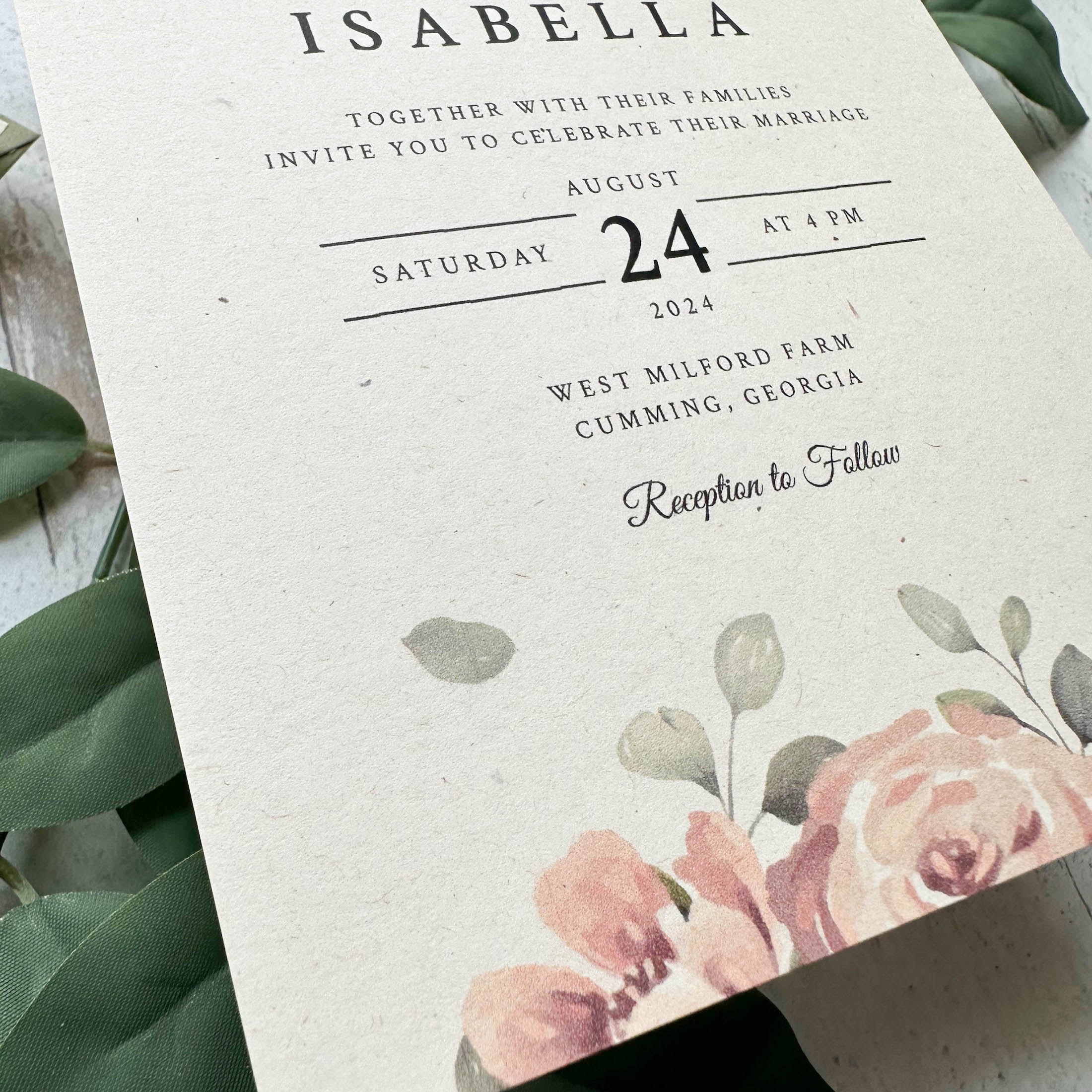 Woodstock Betulla Wedding Invite Closeup