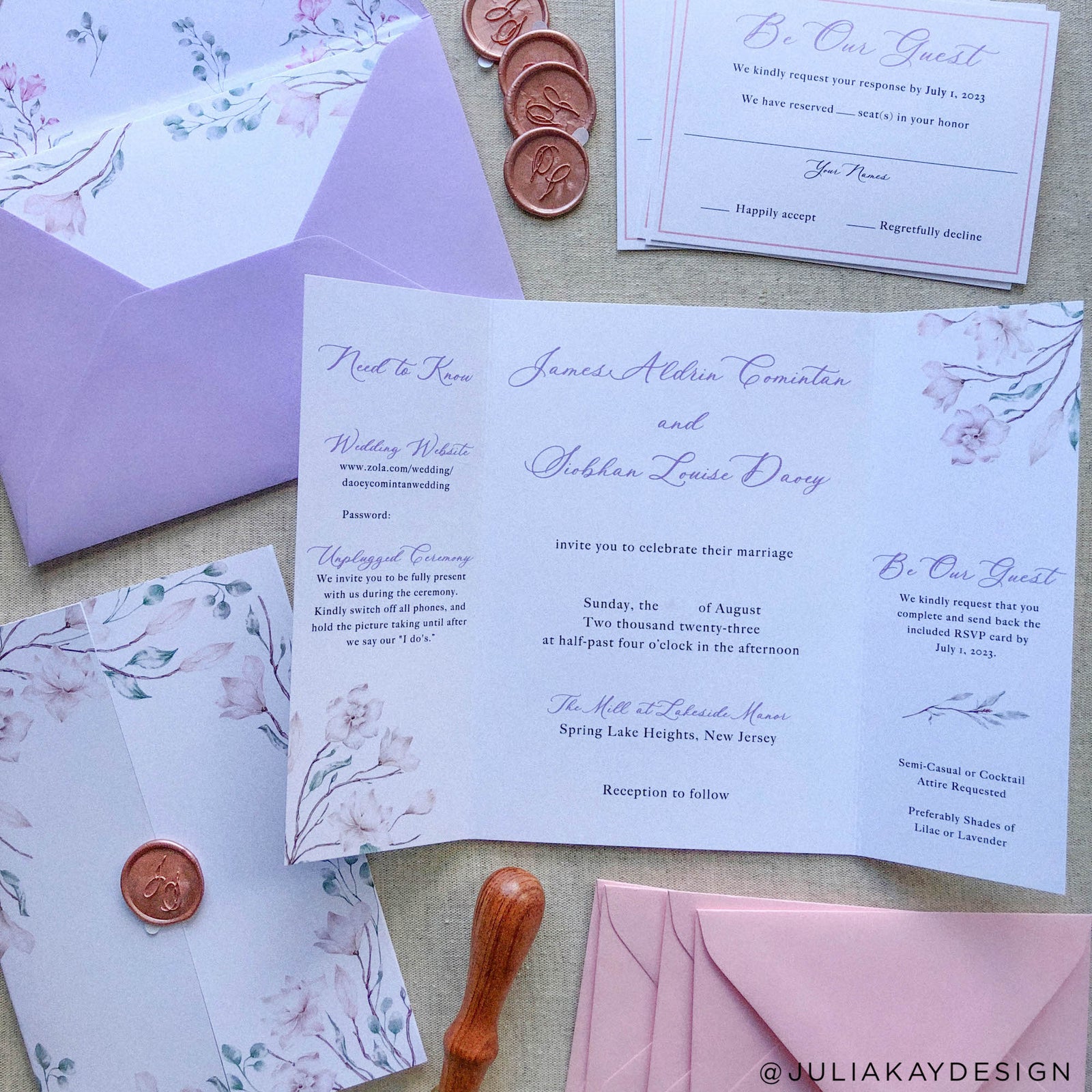 lavender candy pink wedding invitation