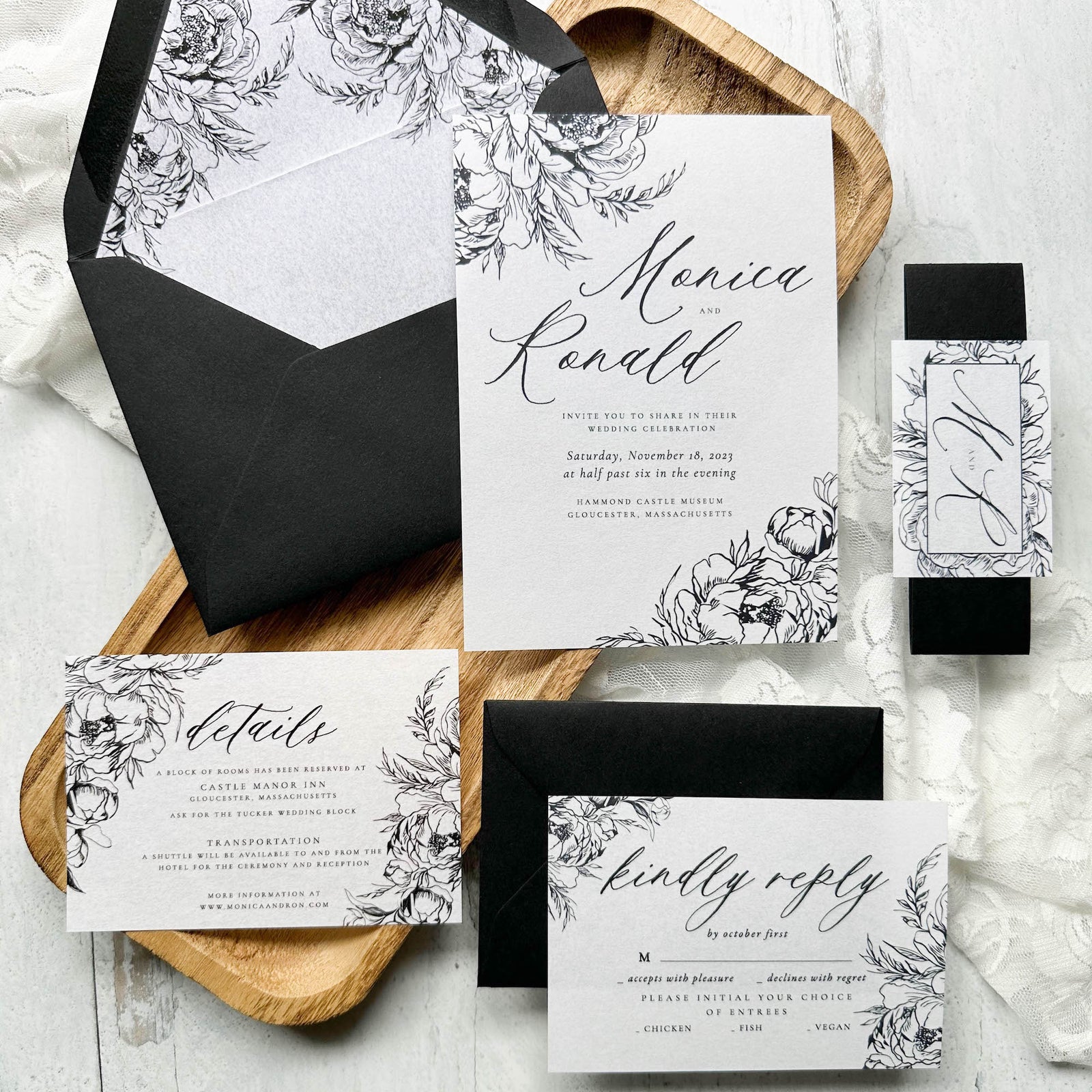 bianco parchment_black wedding white invitation suite