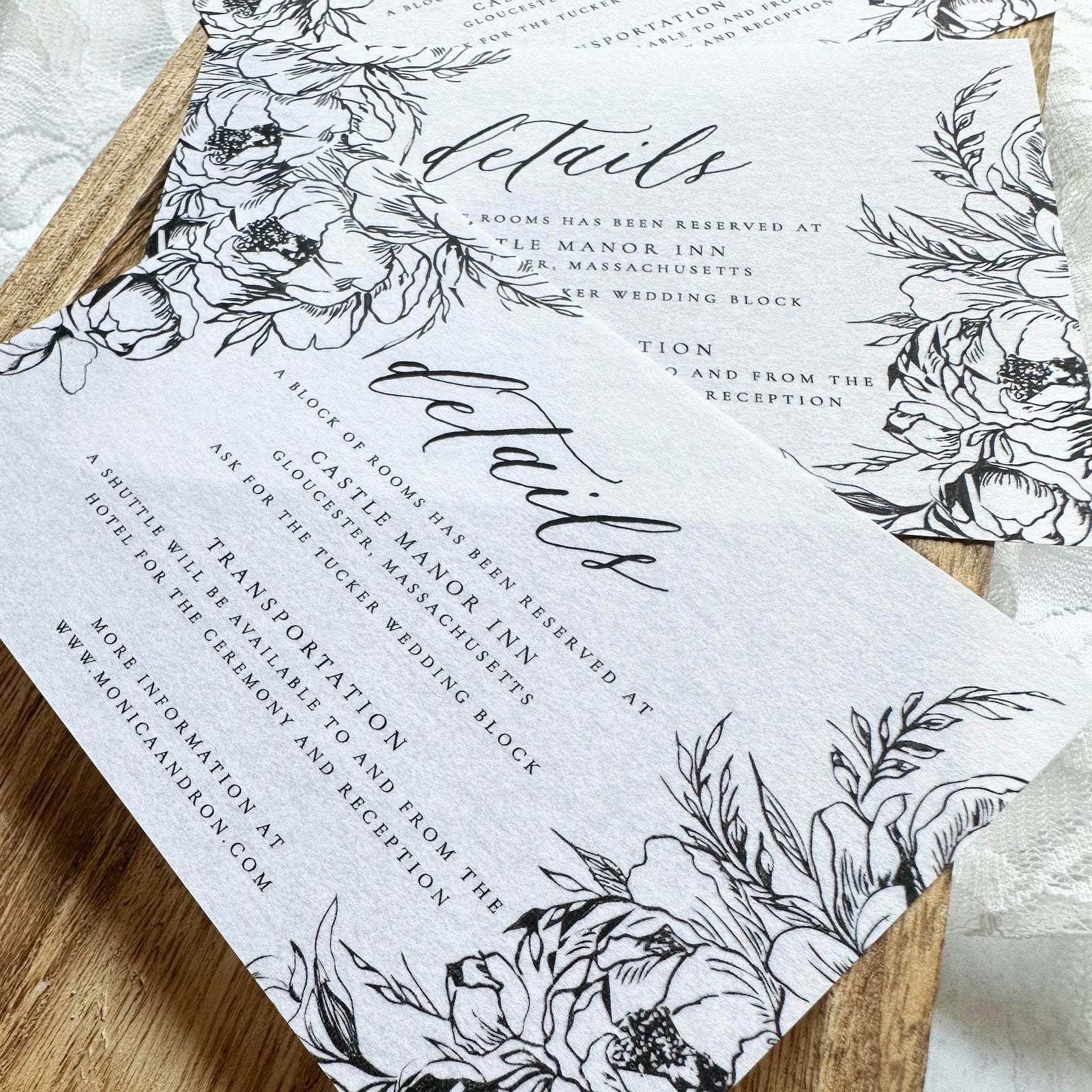 bianco parchment printed details card closeup