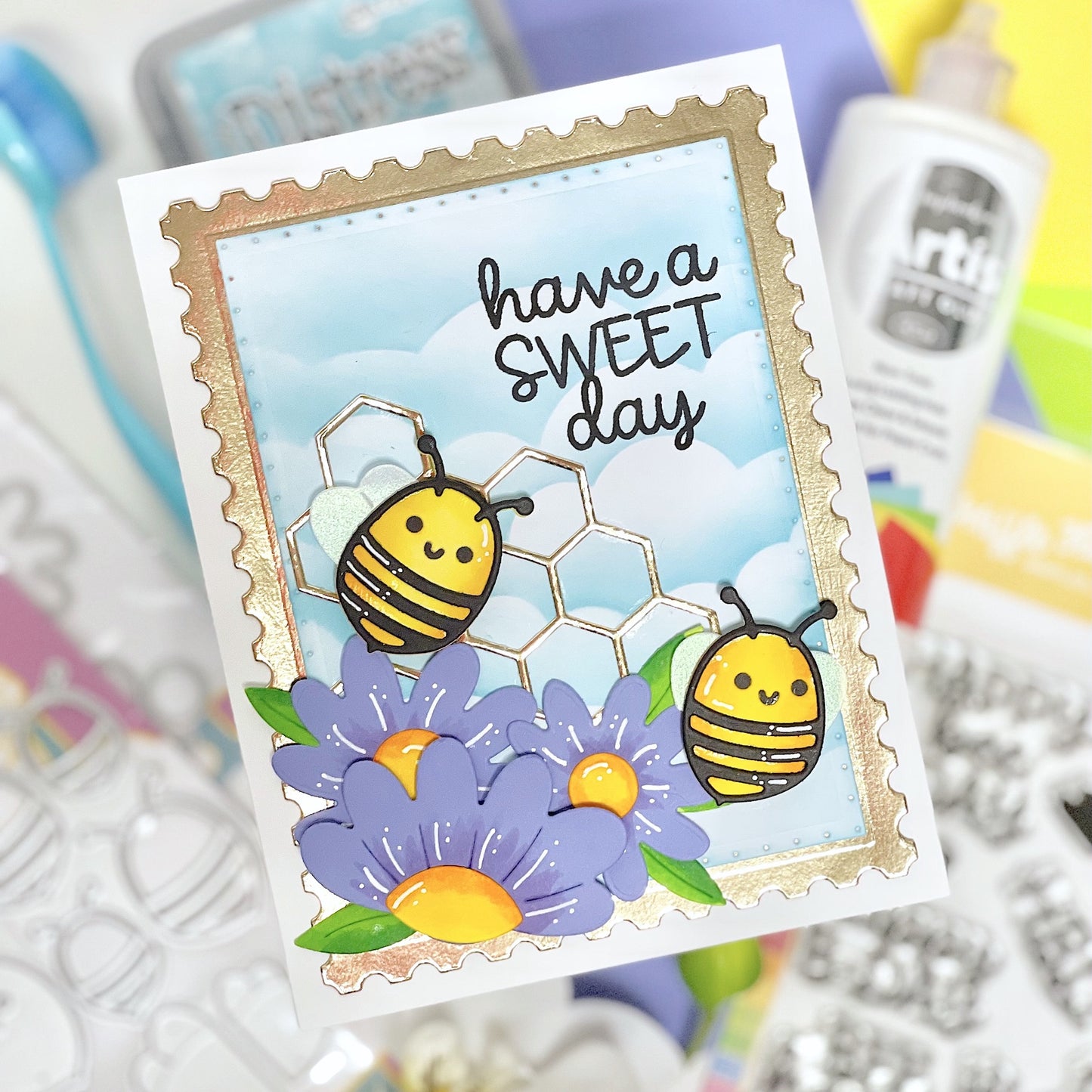 sweet day bumblebee postage stamp card