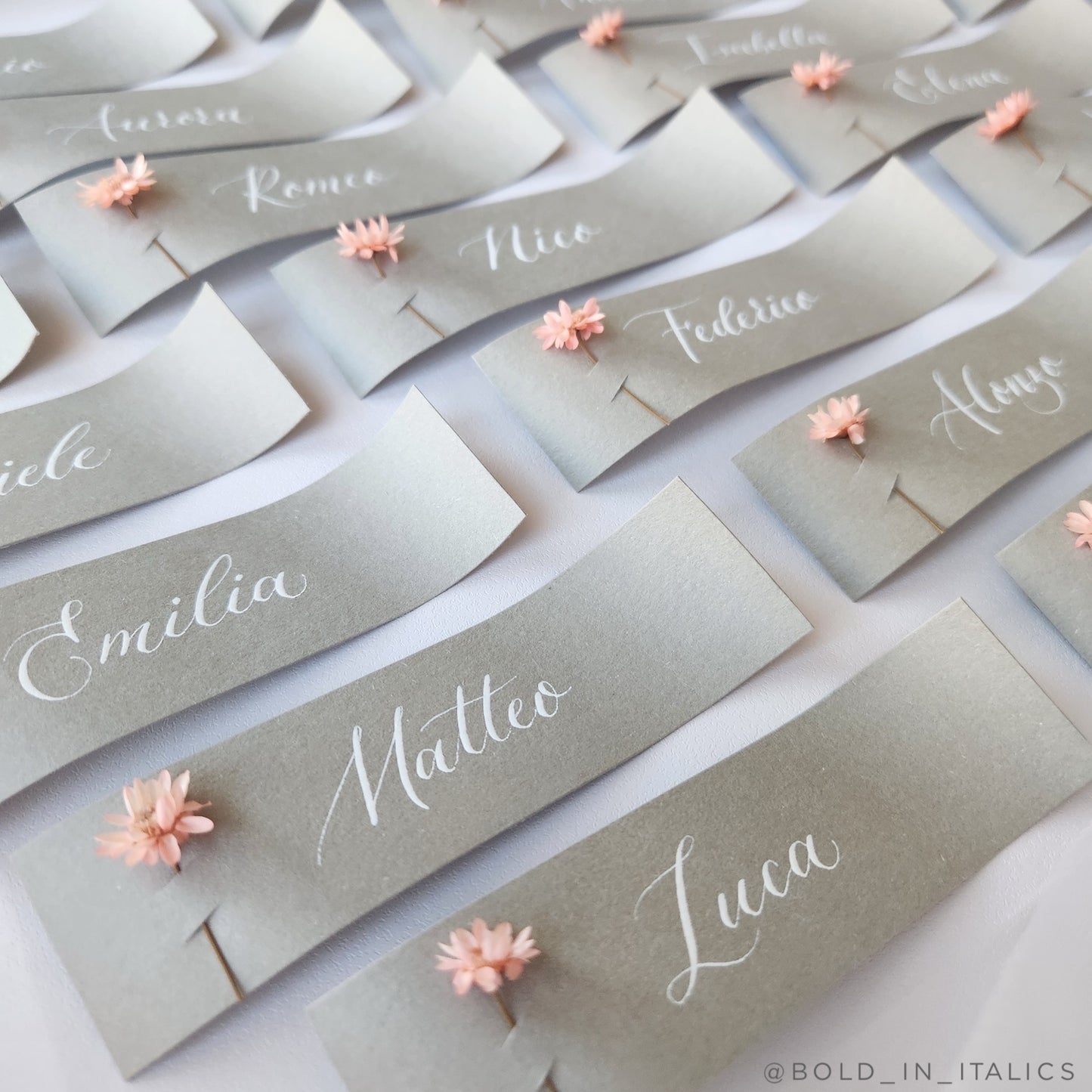 Clay Materica Calligraphy Place Cards with Flowers