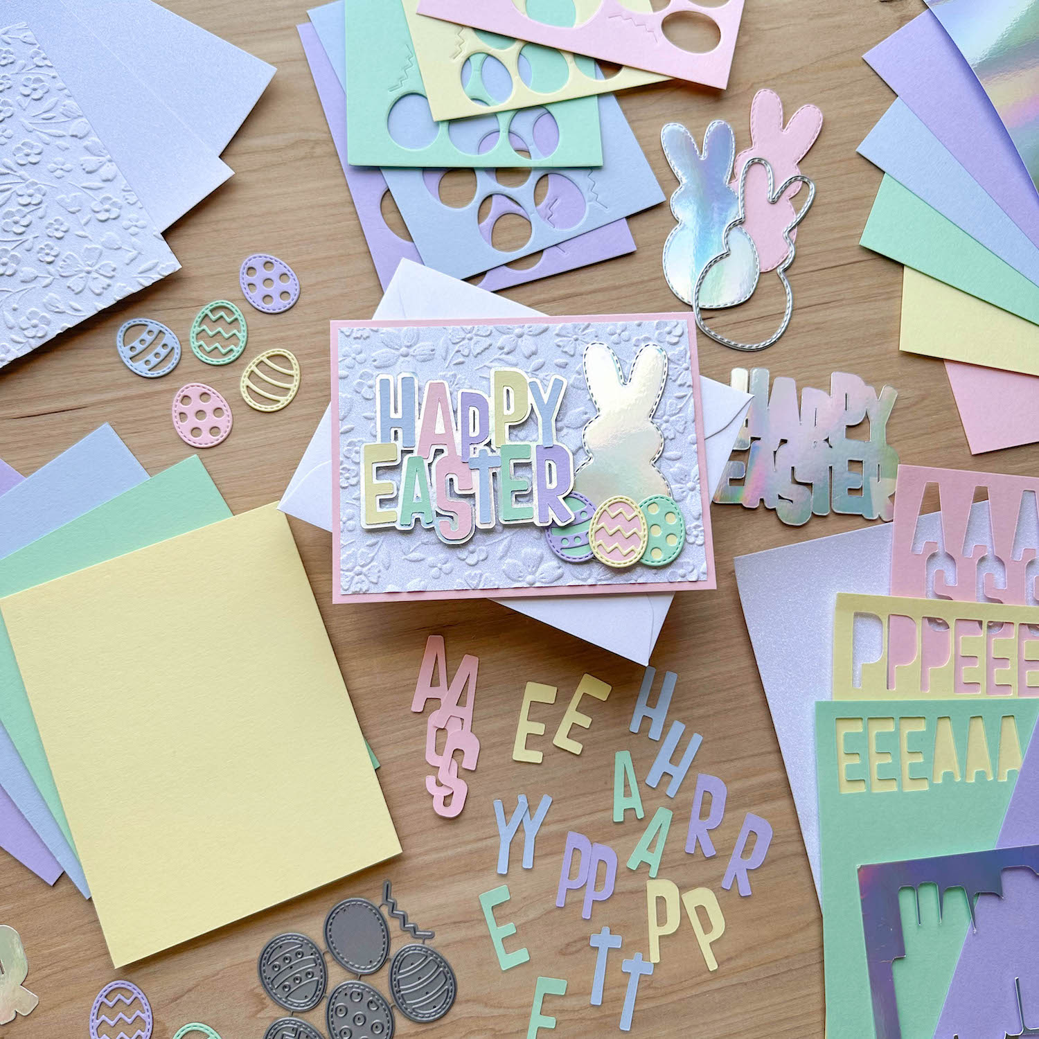 Easter card with pastel papers and die cuts
