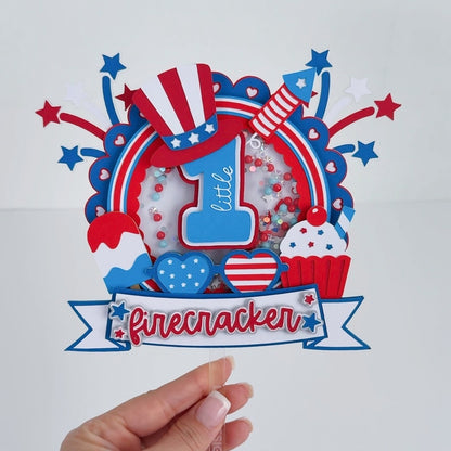 4th of July first birthday shaker cake topper